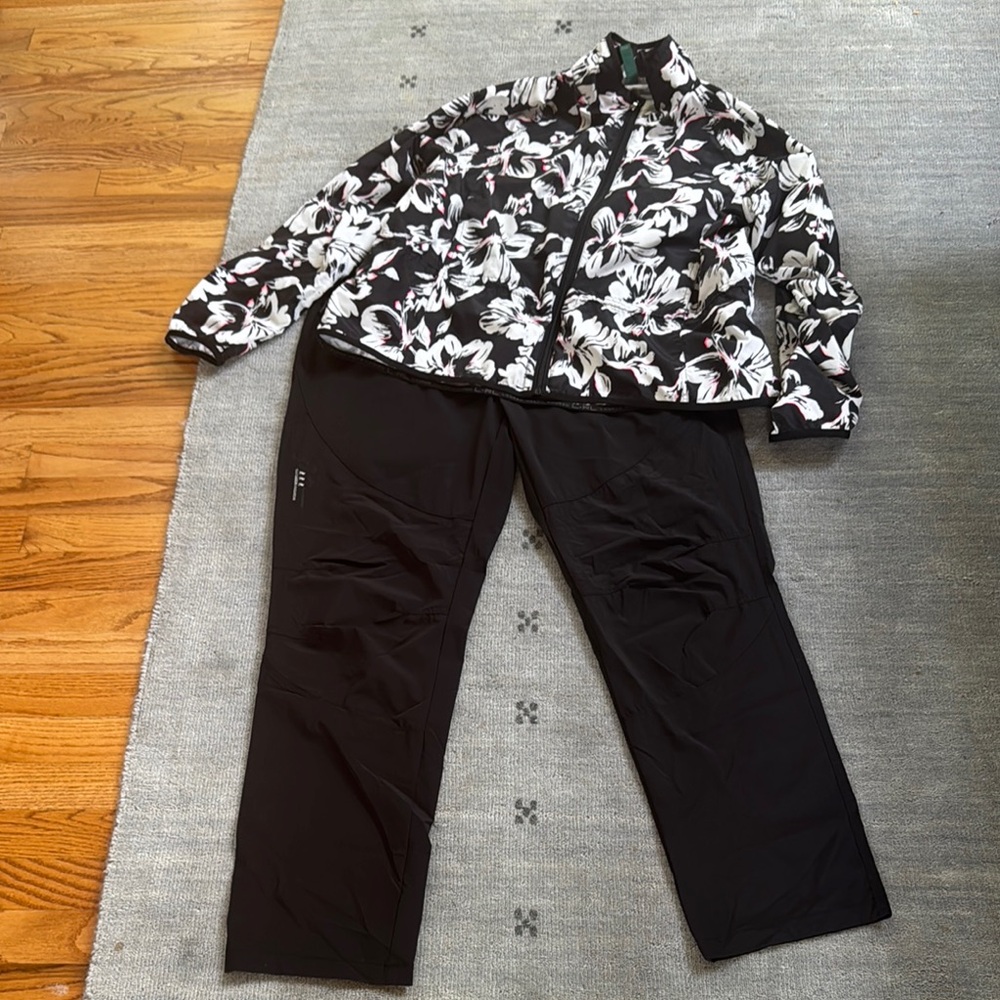 Black and White Floral Jacket with Black Pants - XL